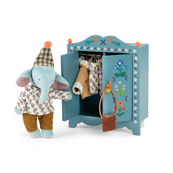 Moulin Roty Les Minouchkas Armadio per Bambole Giallo in Legno