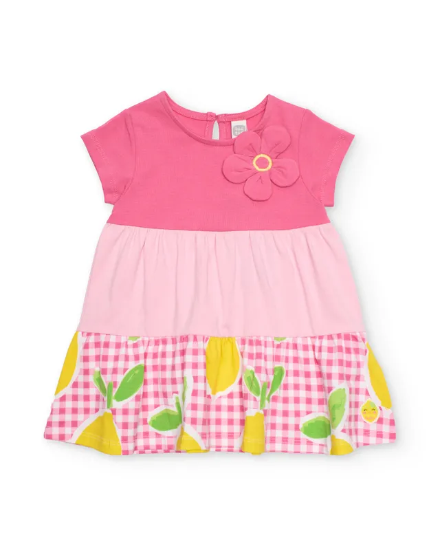Tuc Tuc vestito bambina rosa quadretti limoni fiore