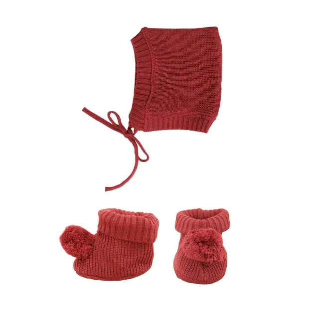 Olli Ella Dinkum Dolls Snuggly Knit Set Plum berretto stivali