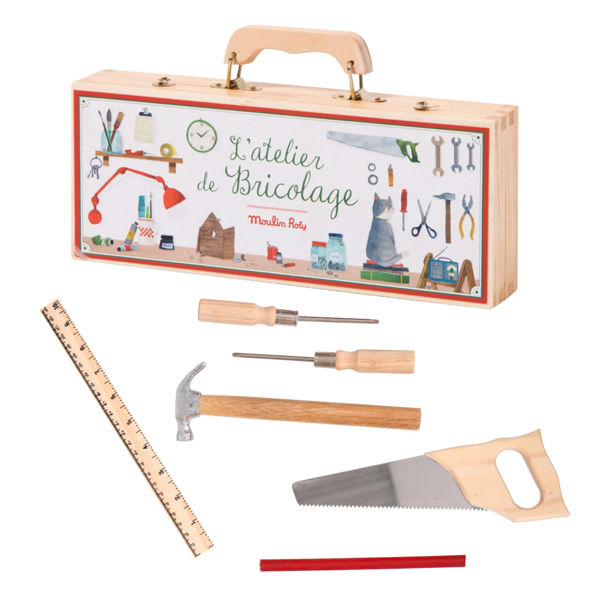 Moulin Roty Scatola attrezzi set legno 6 pezzi bimbi 5+
