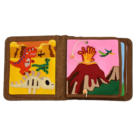 Quiet Book T-Rex libro sensoriale stoffa con zaino