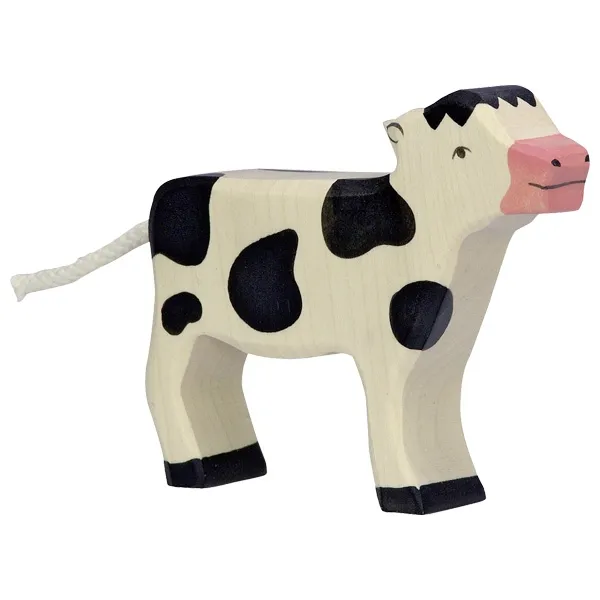 Holztiger Vitello pezzato figura legno dipinta a mano