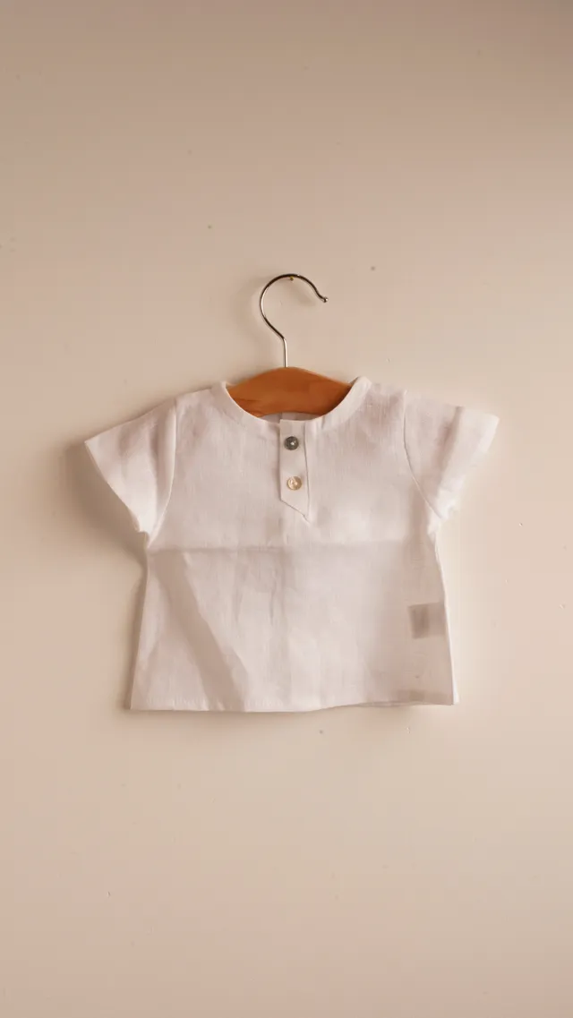 Mebi camicia neonato lino bianca bottoni nacre