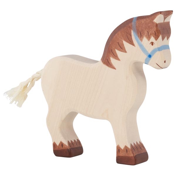 Holztiger Cavallo con briglie figura in legno fatto a mano