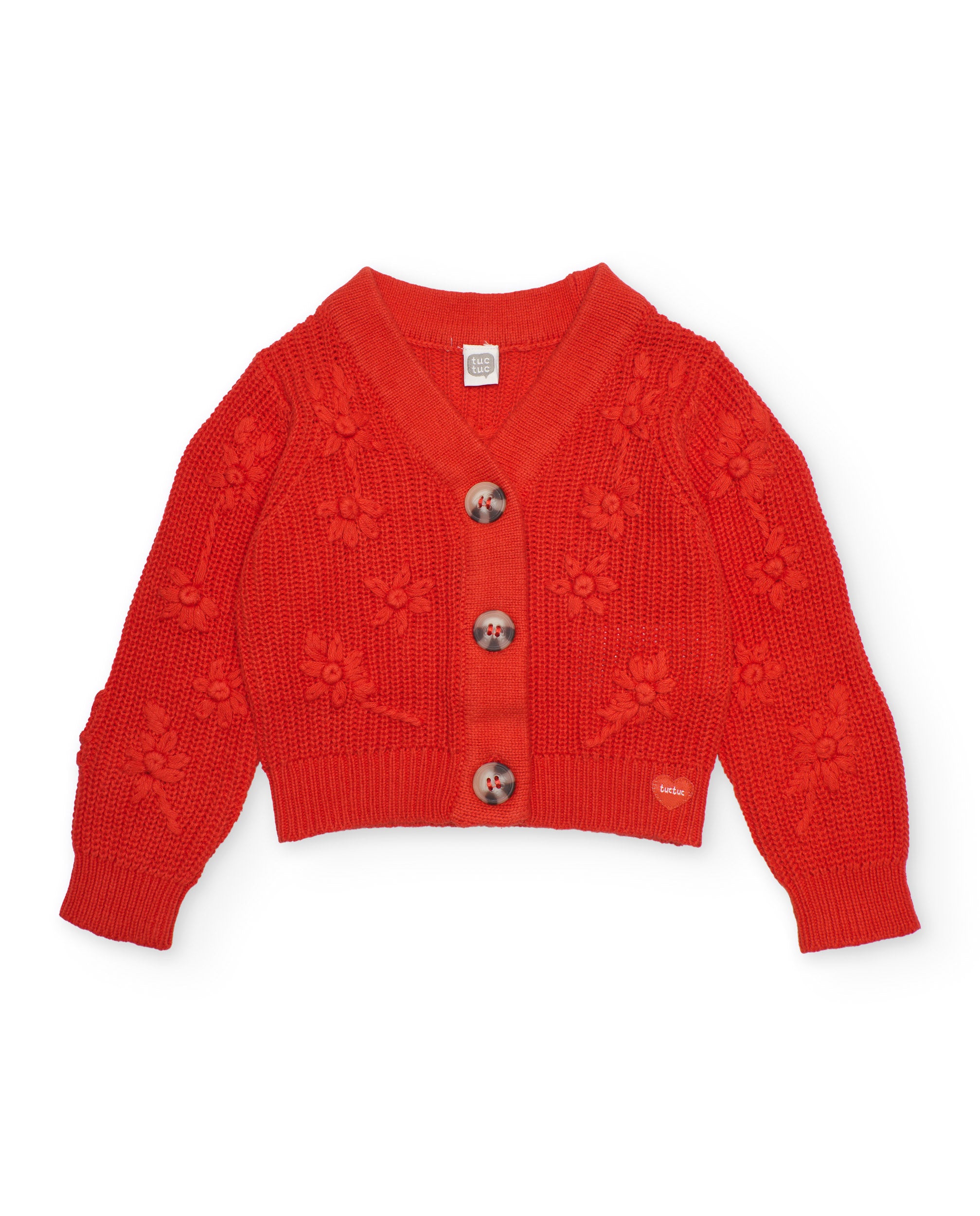 Tuc Tuc cardigan maglia bambina fiori in rilievo rosso
