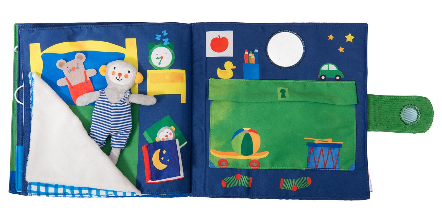 Moulin Roty Popipop libro attività stoffa con pupazzo