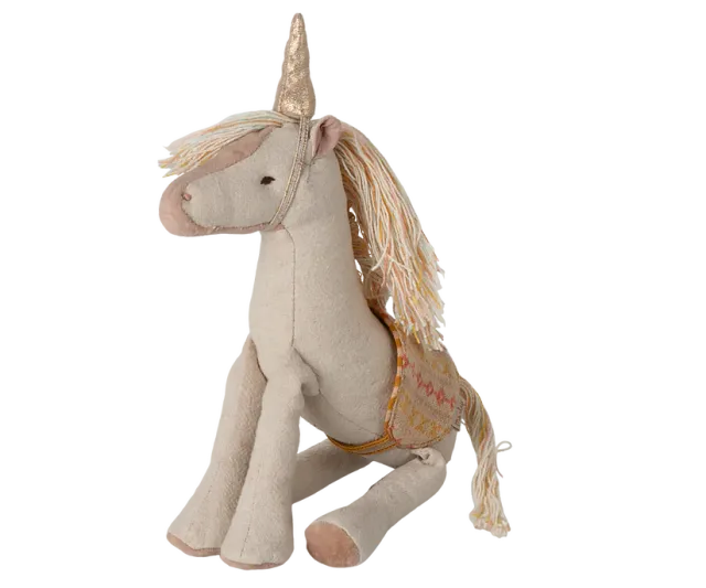 Maileg Unicorno Piccolo pupazzo in cotone con sella