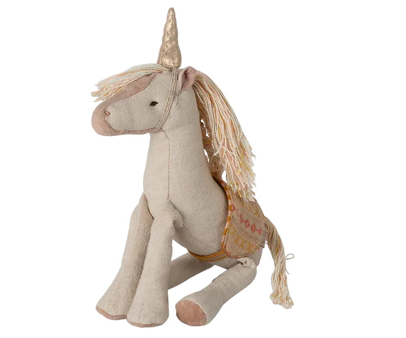 Maileg Unicorno Piccolo pupazzo in cotone con sella
