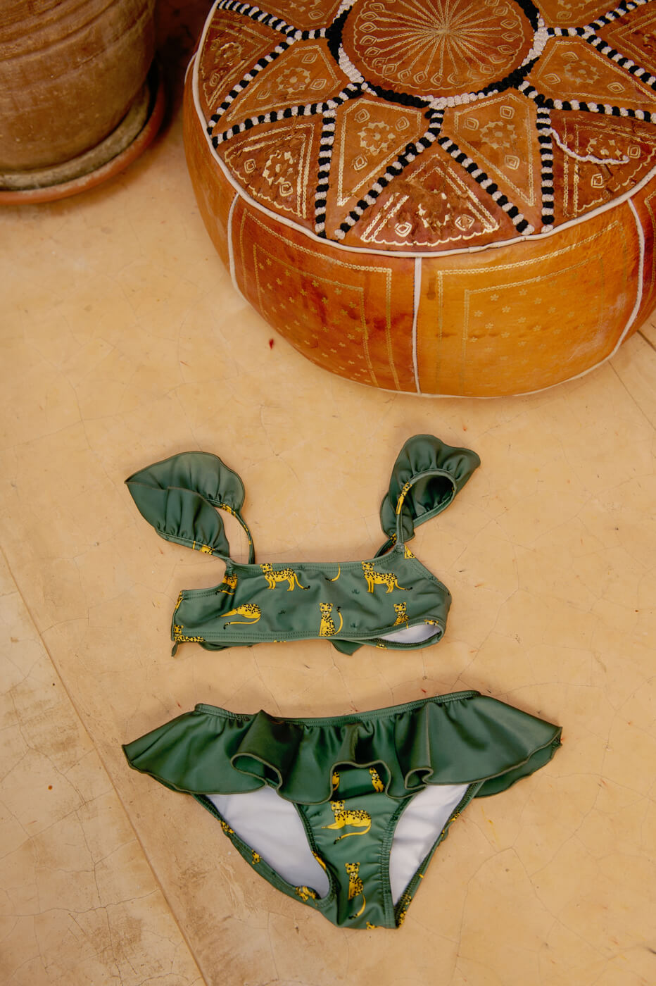 Ella and Rapha Leopard bikini verde bambina UPF 50+