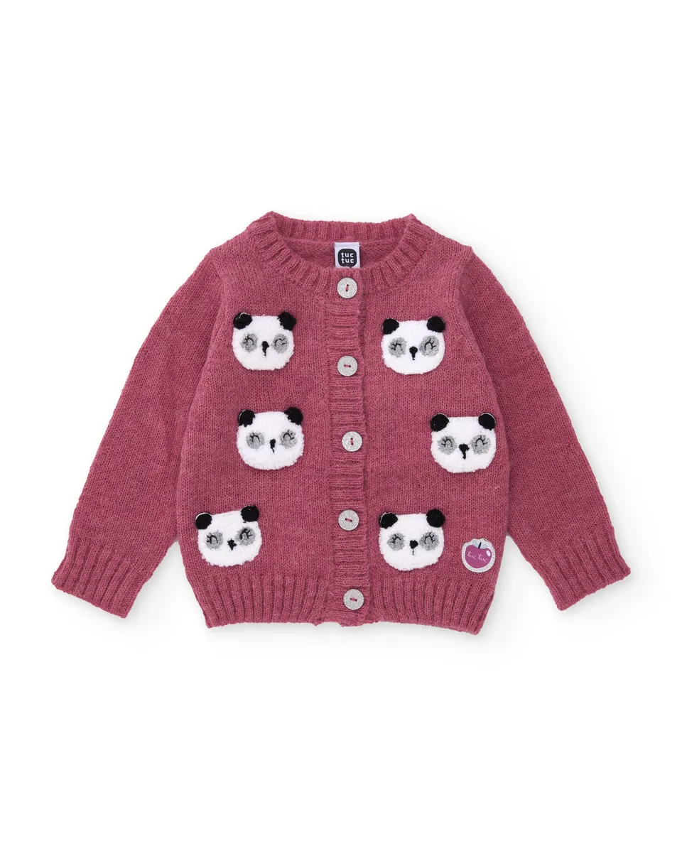 Tuc Tuc NY Fun cardigan bimba viola panda ricamato