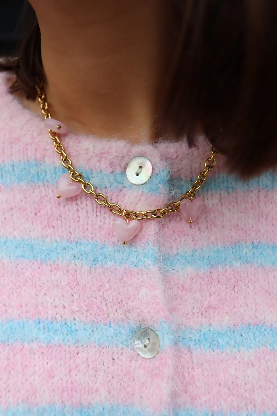 Ella and Rapha Pink Hearts Charm collana rosa acciaio