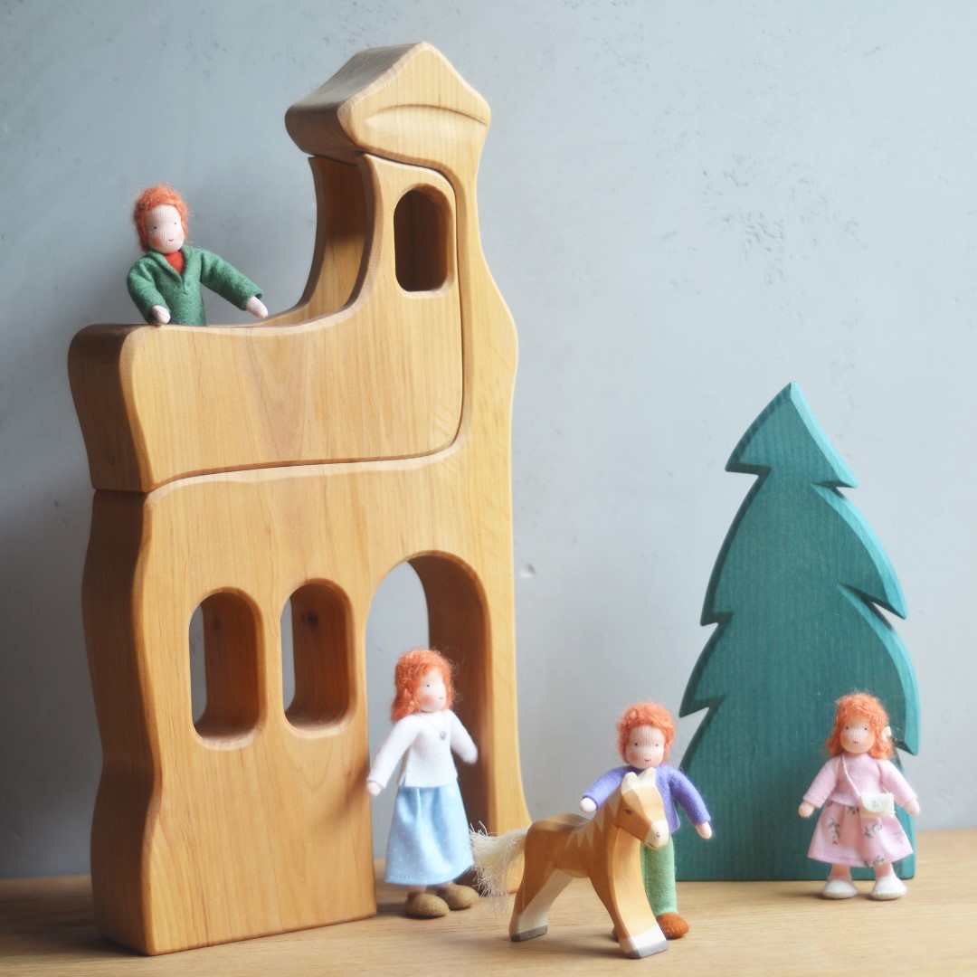 Ostheimer Torre con balcone castello cavaliere legno 42 cm
