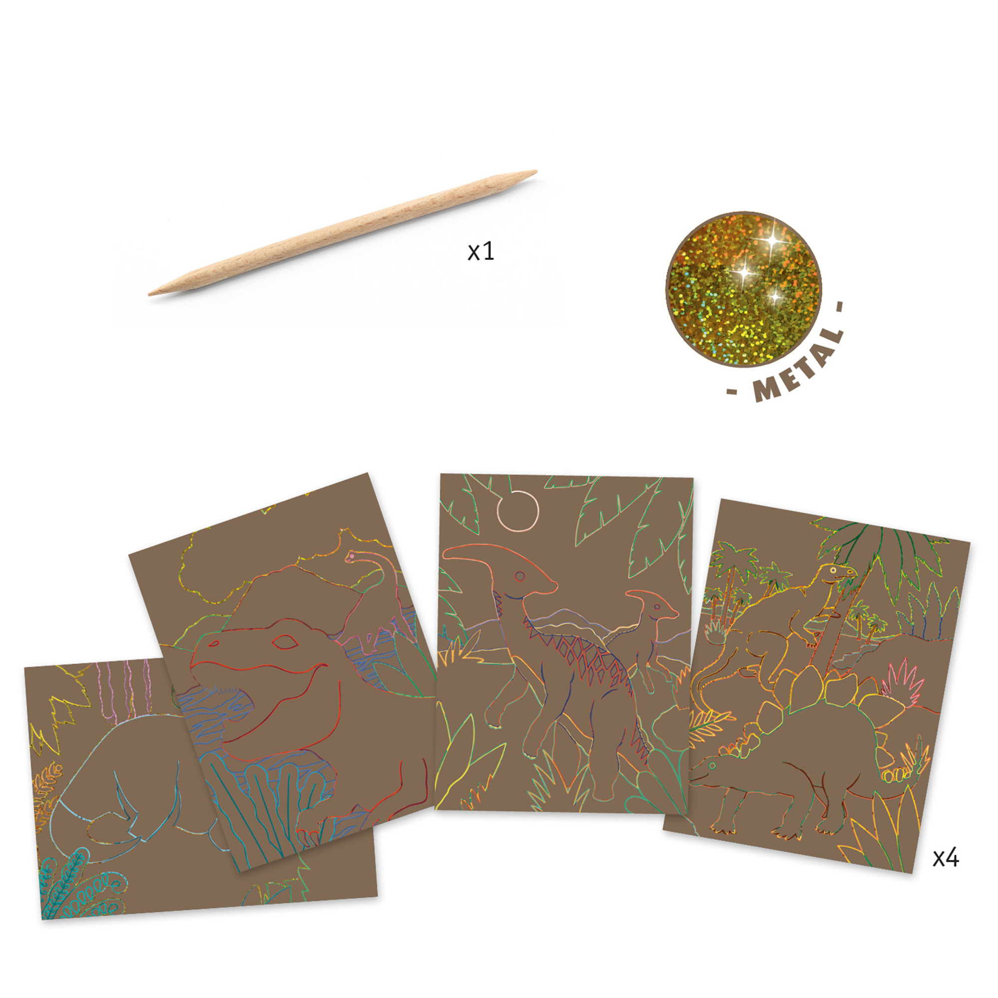 Djeco carte da grattare dinosauri kit 4 carte oro