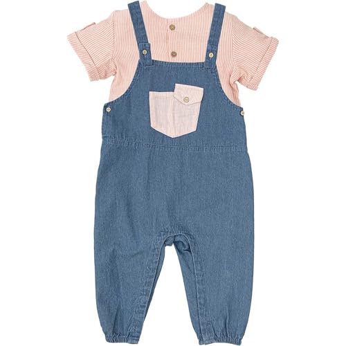 Babidu set t-shirt righe rosa e salopette jeans 24 mesi cotone