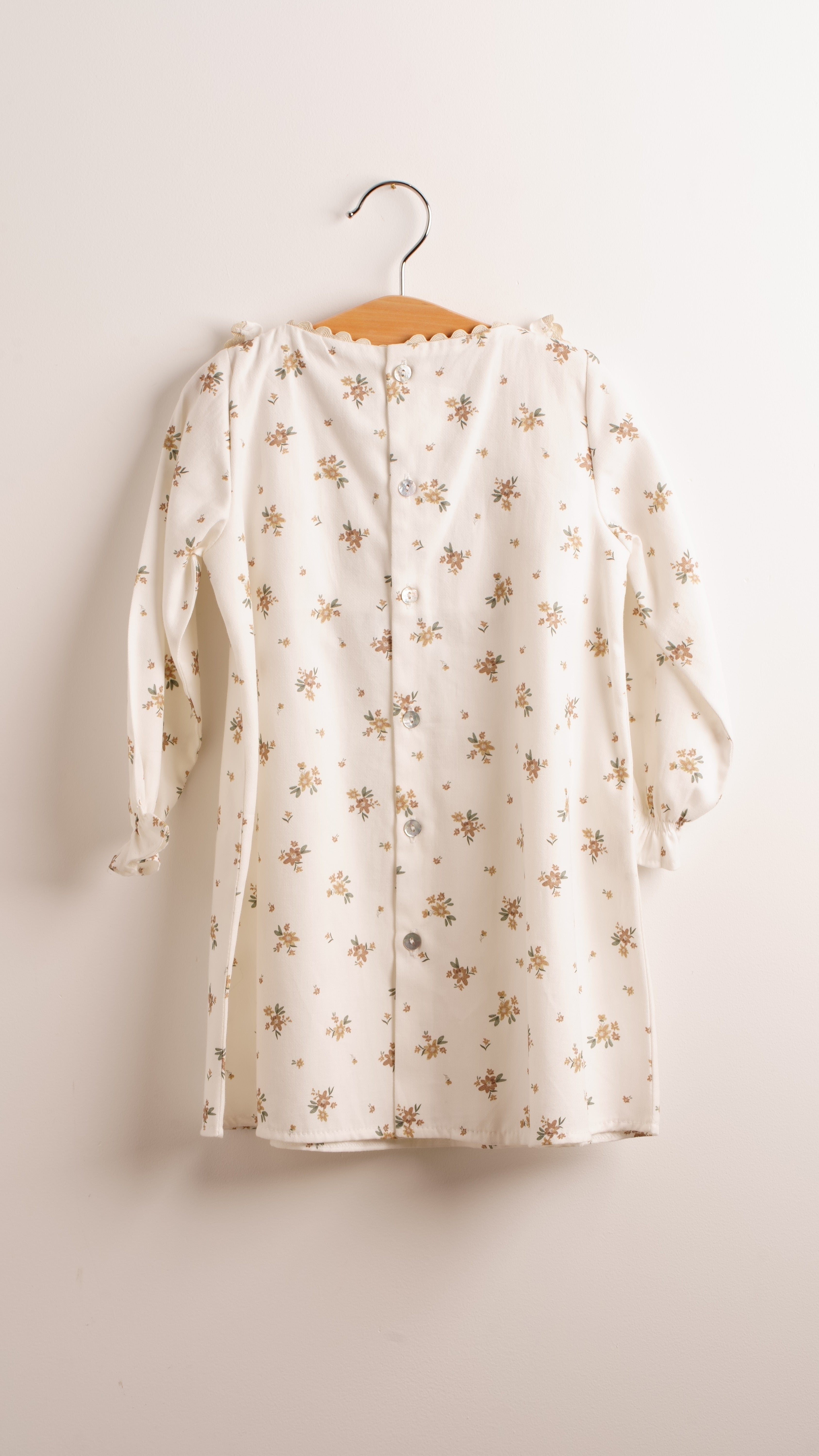 Mebi Fiori vestito bambina cotone bianco beige bottoni