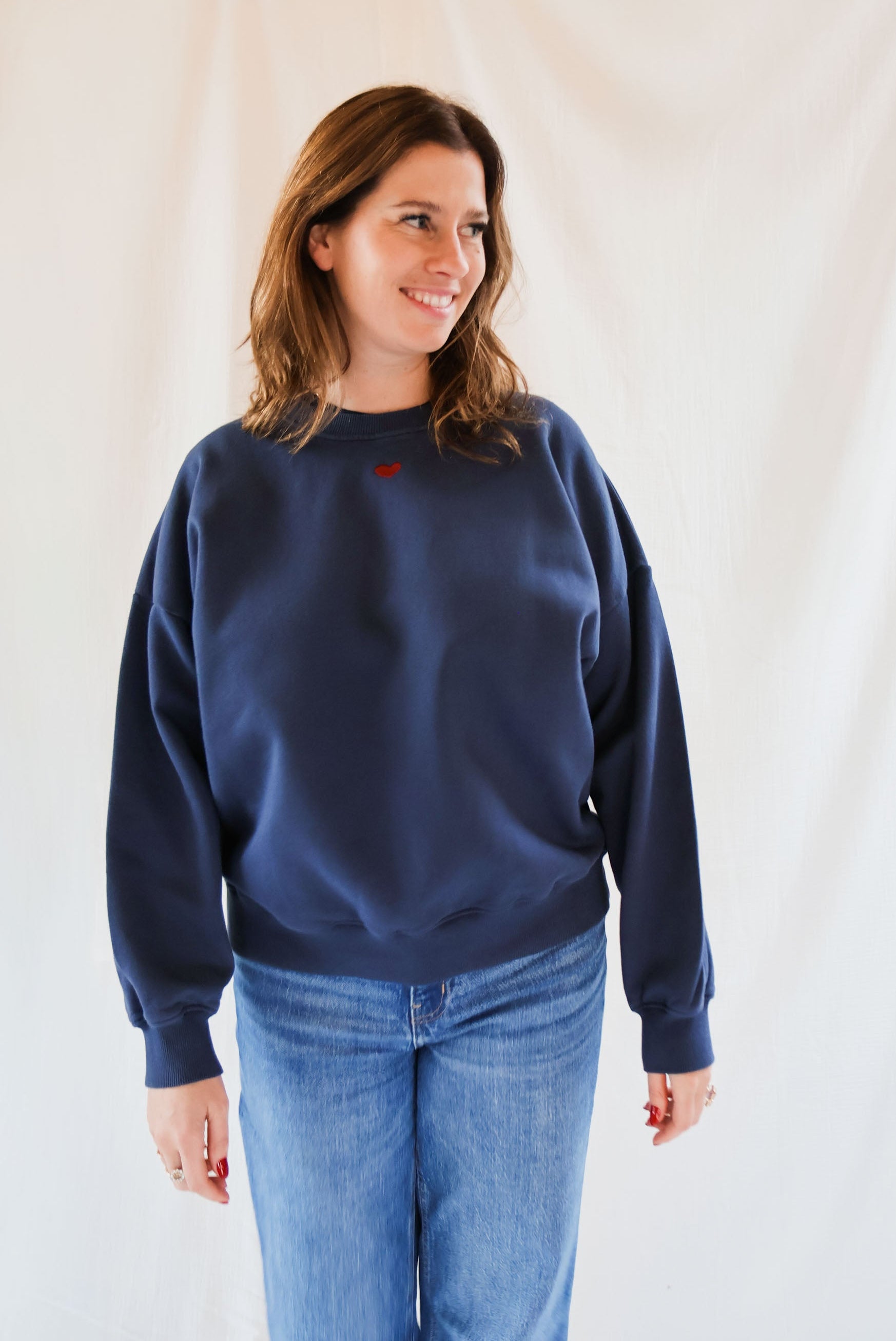 Ella and Rapha Heart felpa donna blu inchiostro loose fit