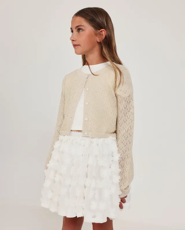 Tuc Tuc cardigan bambina beige traforato bottoni perla