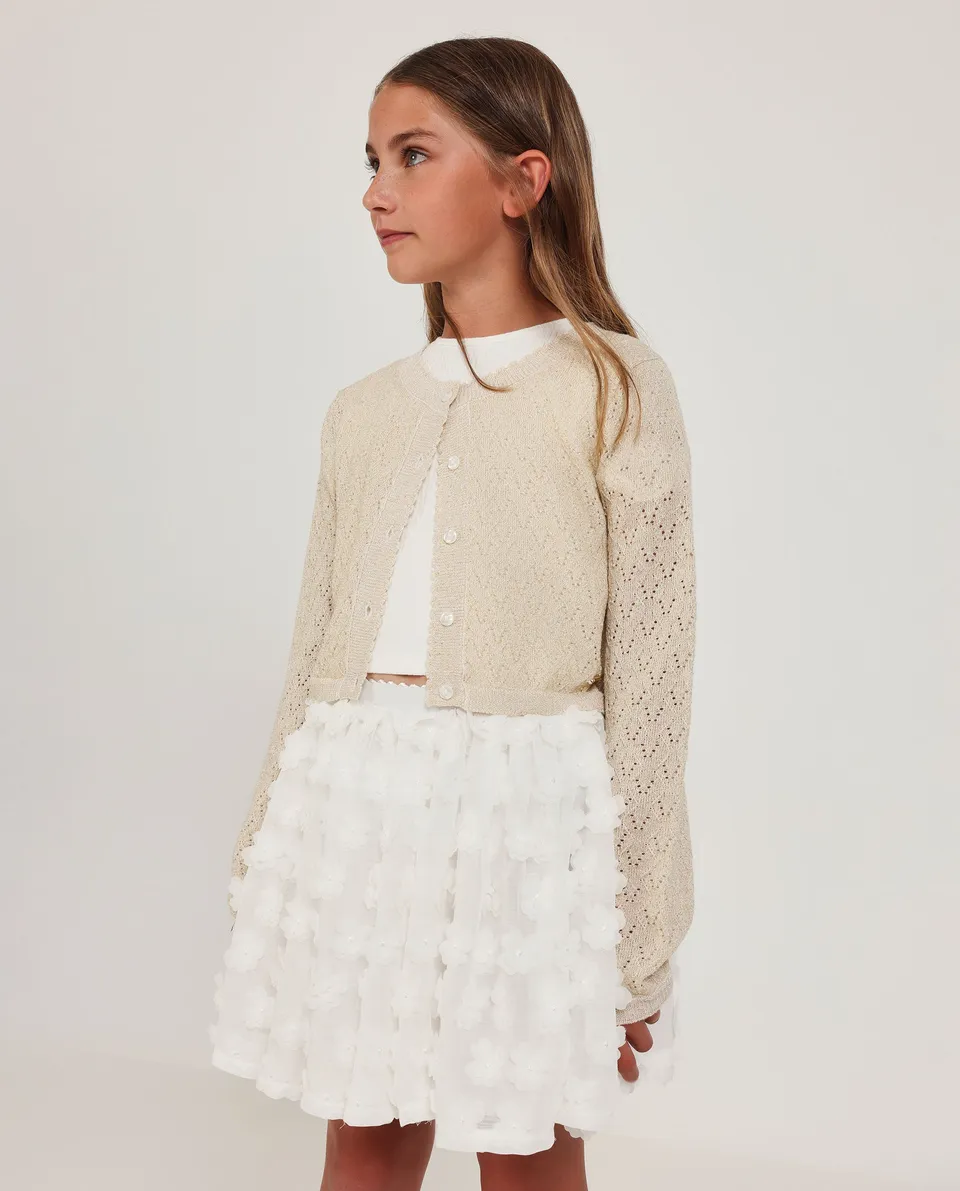 Tuc Tuc cardigan bambina beige traforato bottoni perla