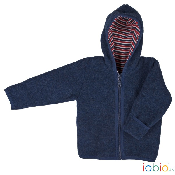 Popolini cardigan pile lana blu con cappuccio