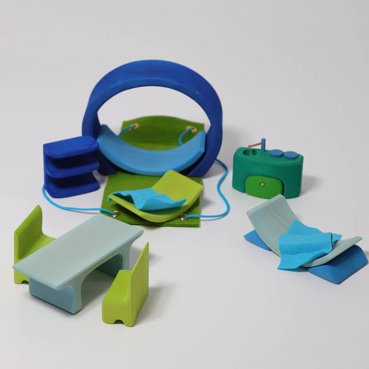 Grimm's Casa Bambole Impilabile Gioco Legno Verde-Blu