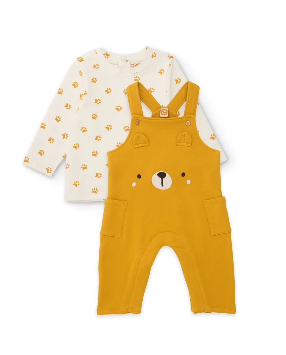 Tuc Tuc completo neonato senape con orso cotone morbido