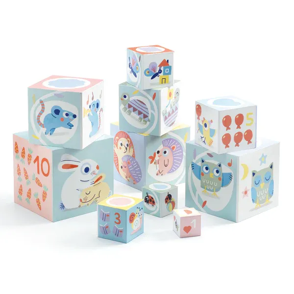 Djeco BabyBloki Set 10 Cubi Impilabili Animali Numeri 14 cm