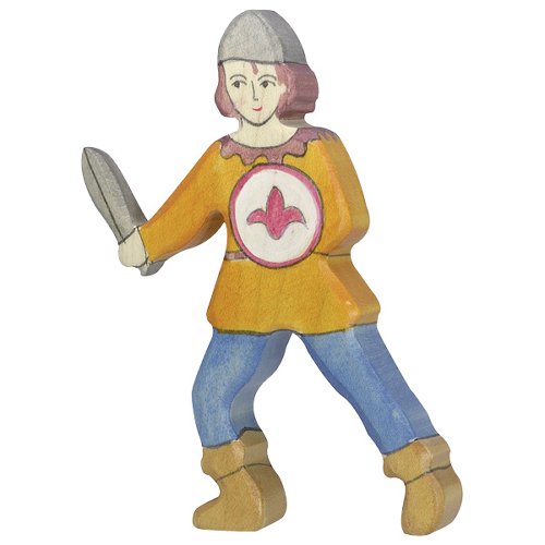 Holztiger Giovane Cavaliere con Spada Figura Legno Waldorf