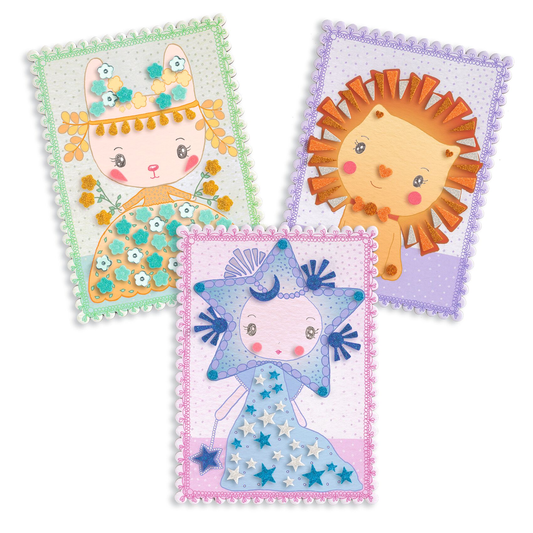 Djeco Tinyly Margo & Co kit mosaici 3 carte glitter