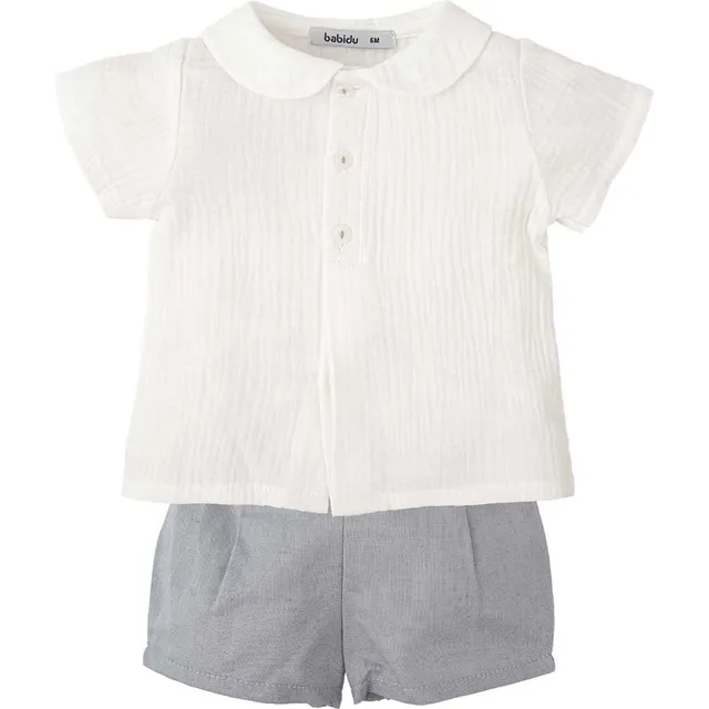 Babidu completino camicia bianca grigio 9 mesi cotone