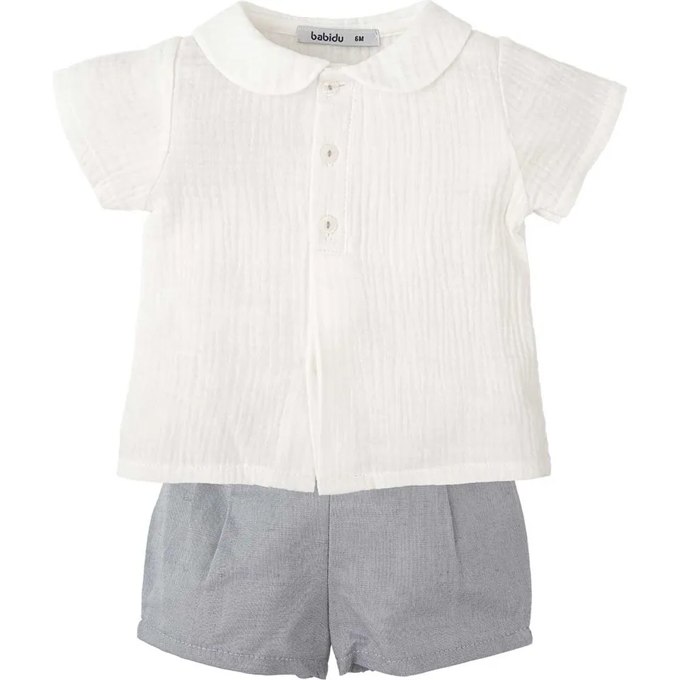 Babidu completino camicia bianca grigio 9 mesi cotone