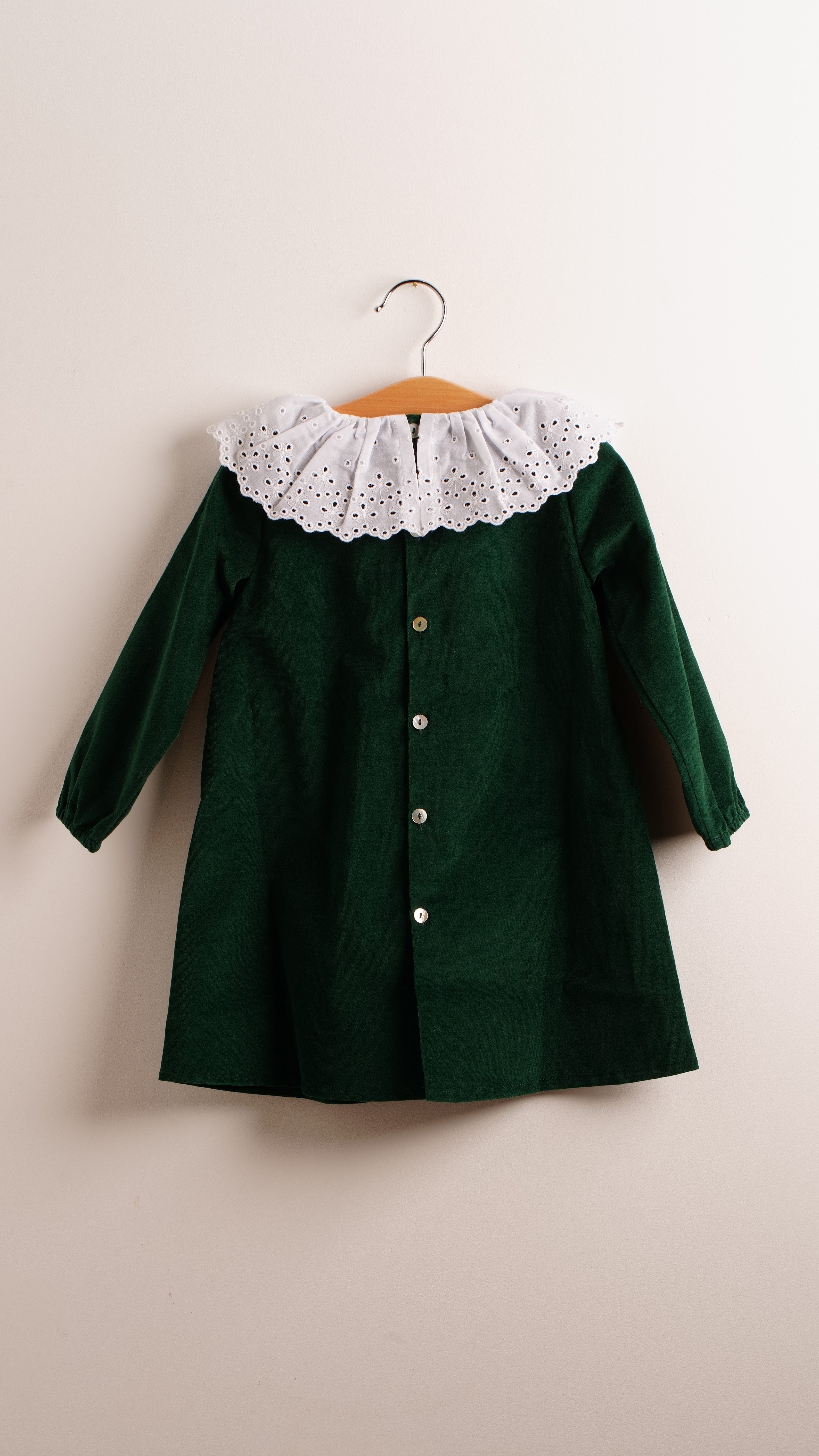 Mebi vestito bambina velluto verde colletto bianco