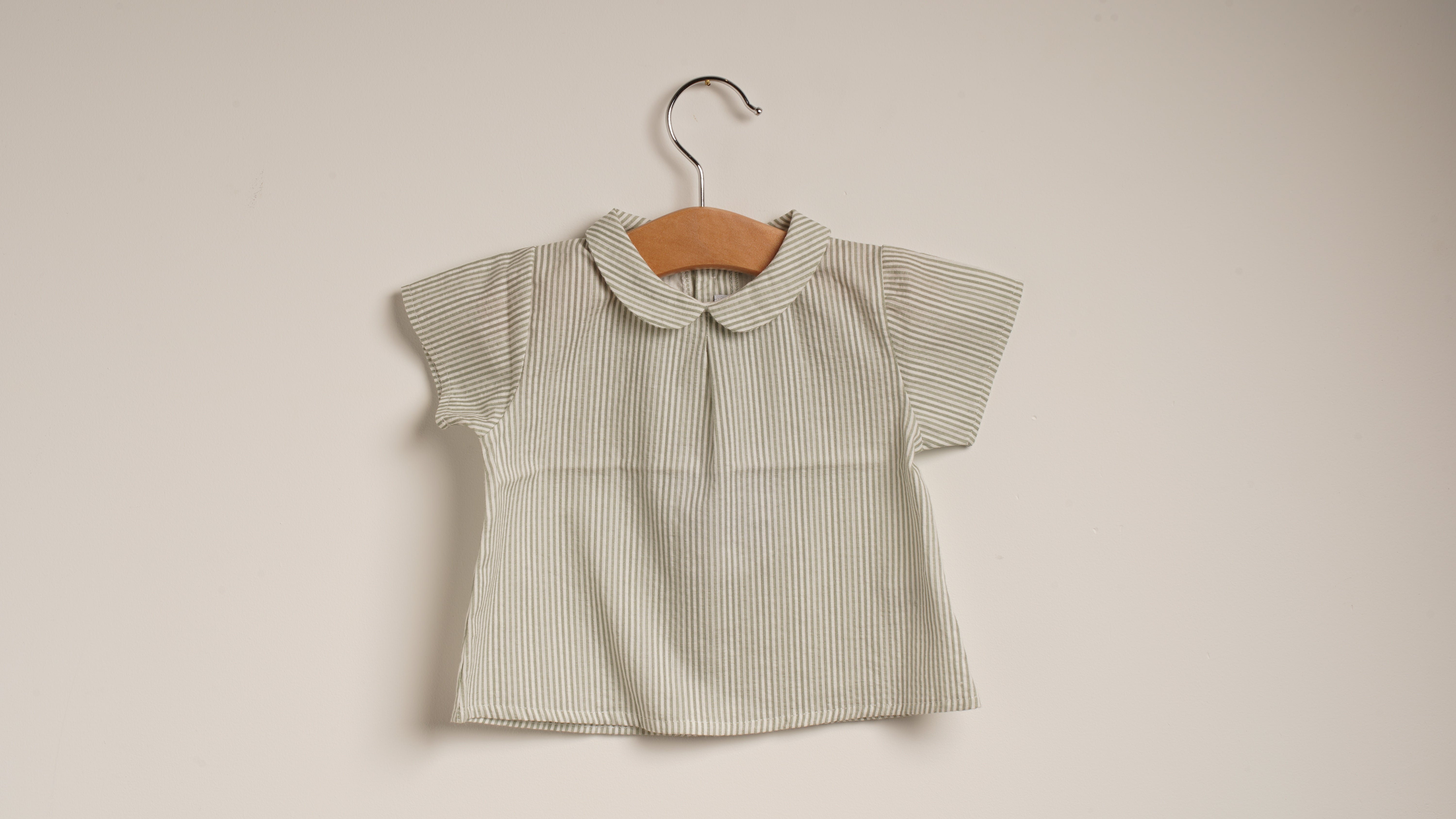 Mebi blusa neonato riga verde manica corta cotone