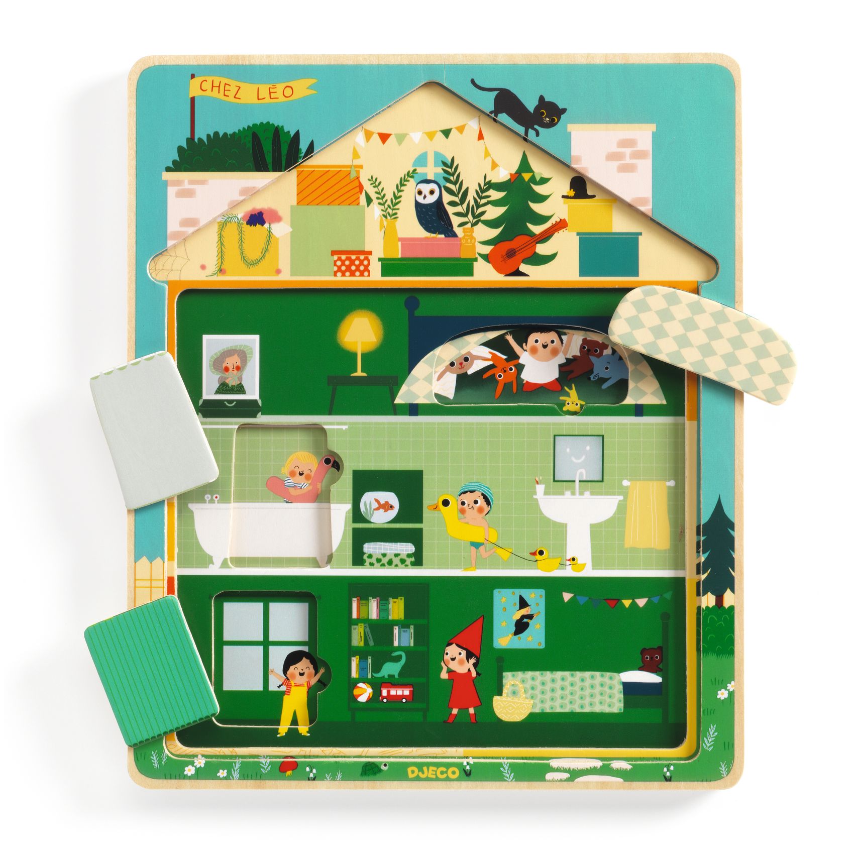 Djeco Chez Leo puzzle legno 3 livelli 12 pezzi