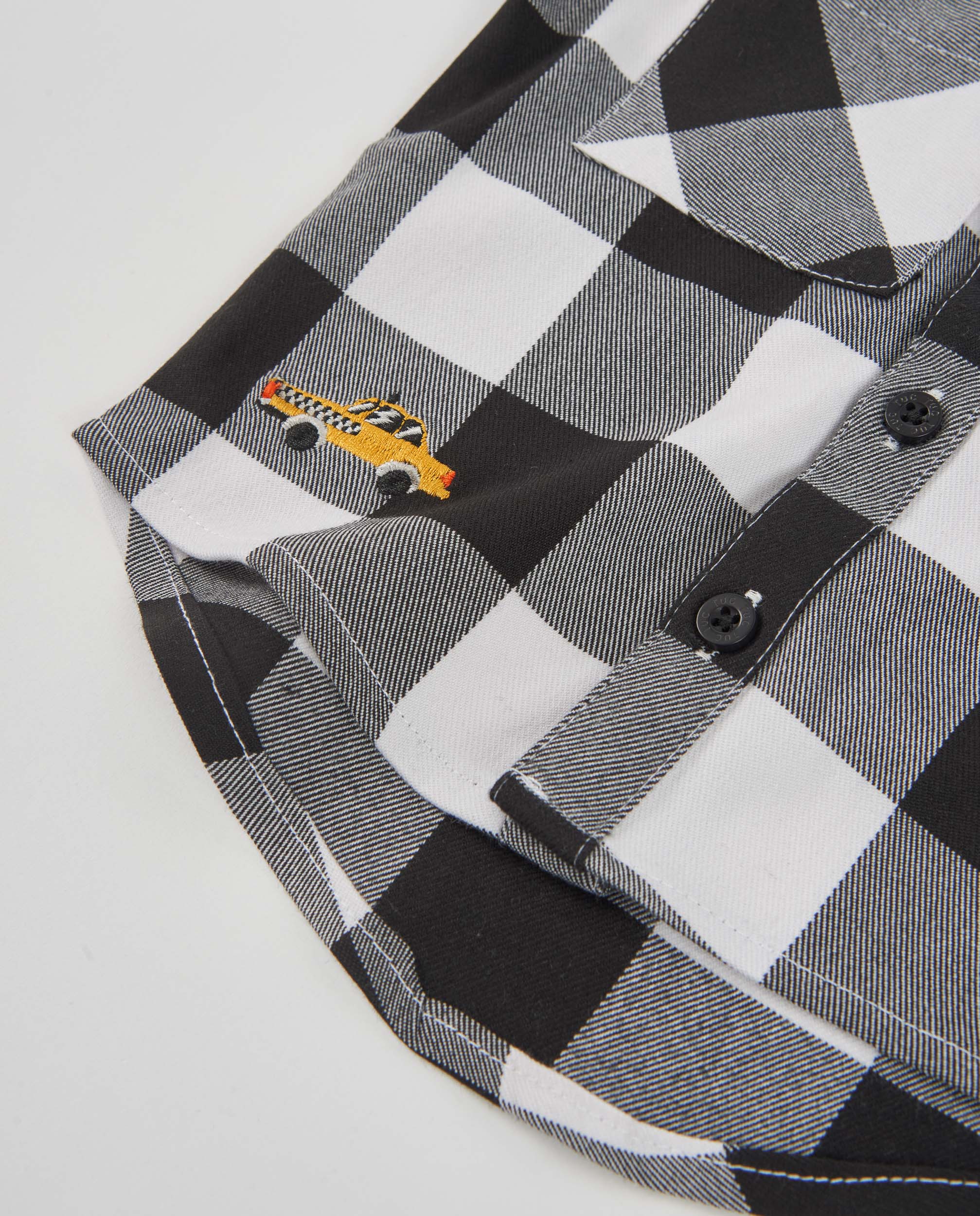 Tuc tuc camicia bambino quadri nera ricamo auto