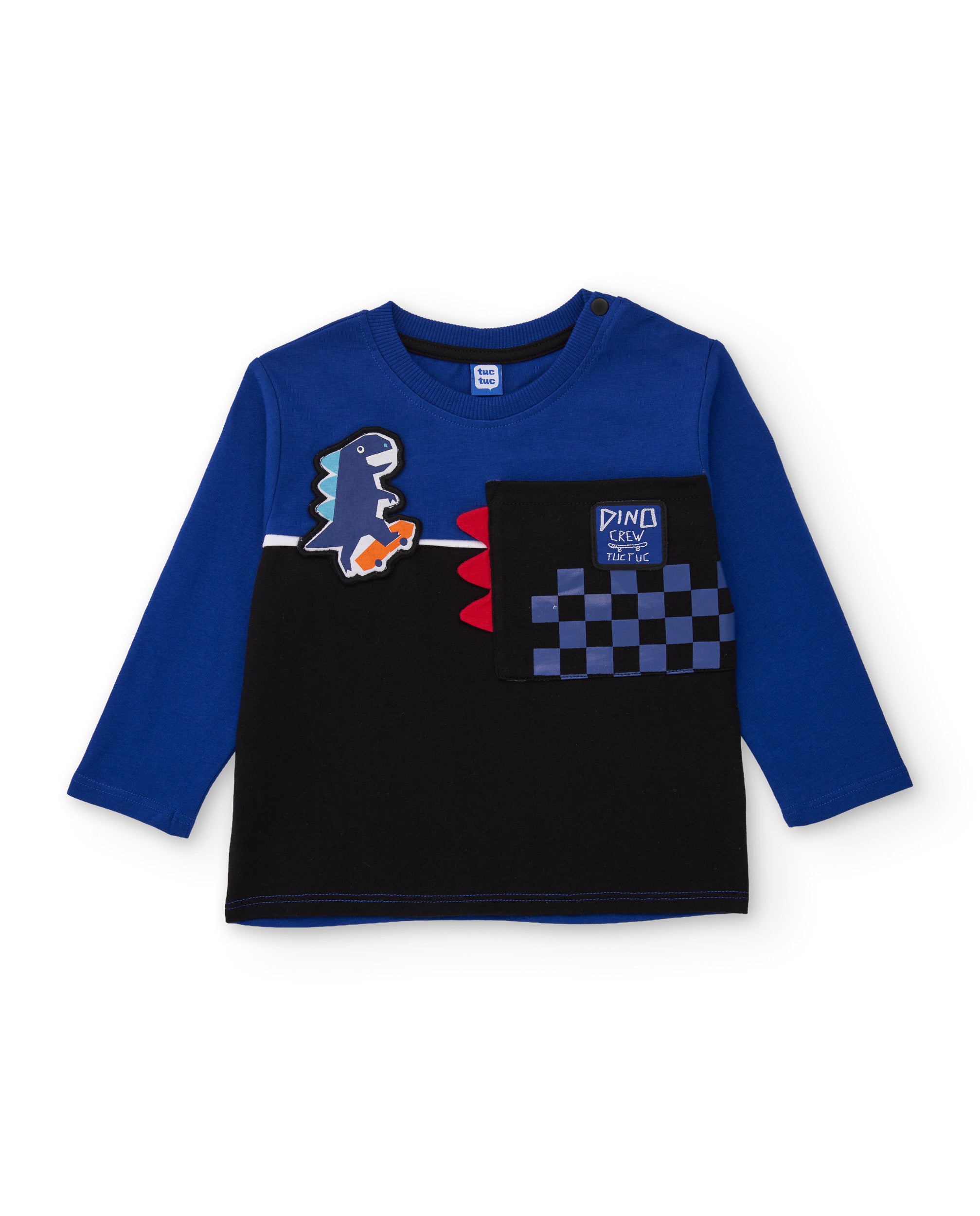 Tuc tuc Dino Roll maglia bambino blu dinosauro maniche lunghe
