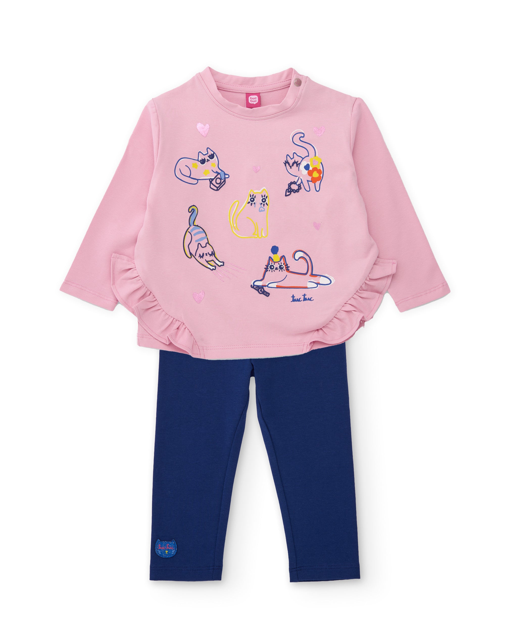 Tuc Tuc Meow Meow tuta bimba rosa con leggings blu