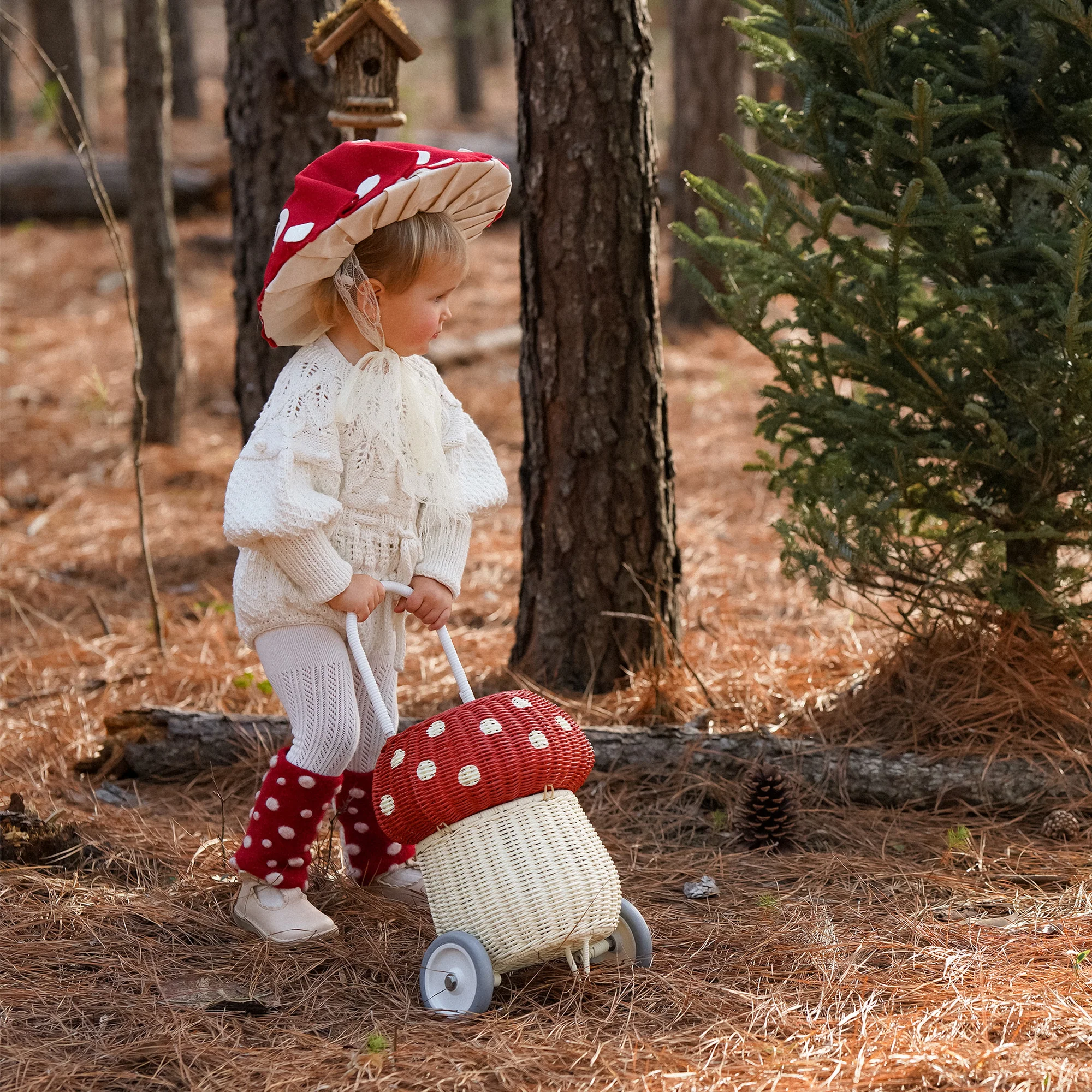 Olli Ella Mushroom Luggy cesto rattan rosso