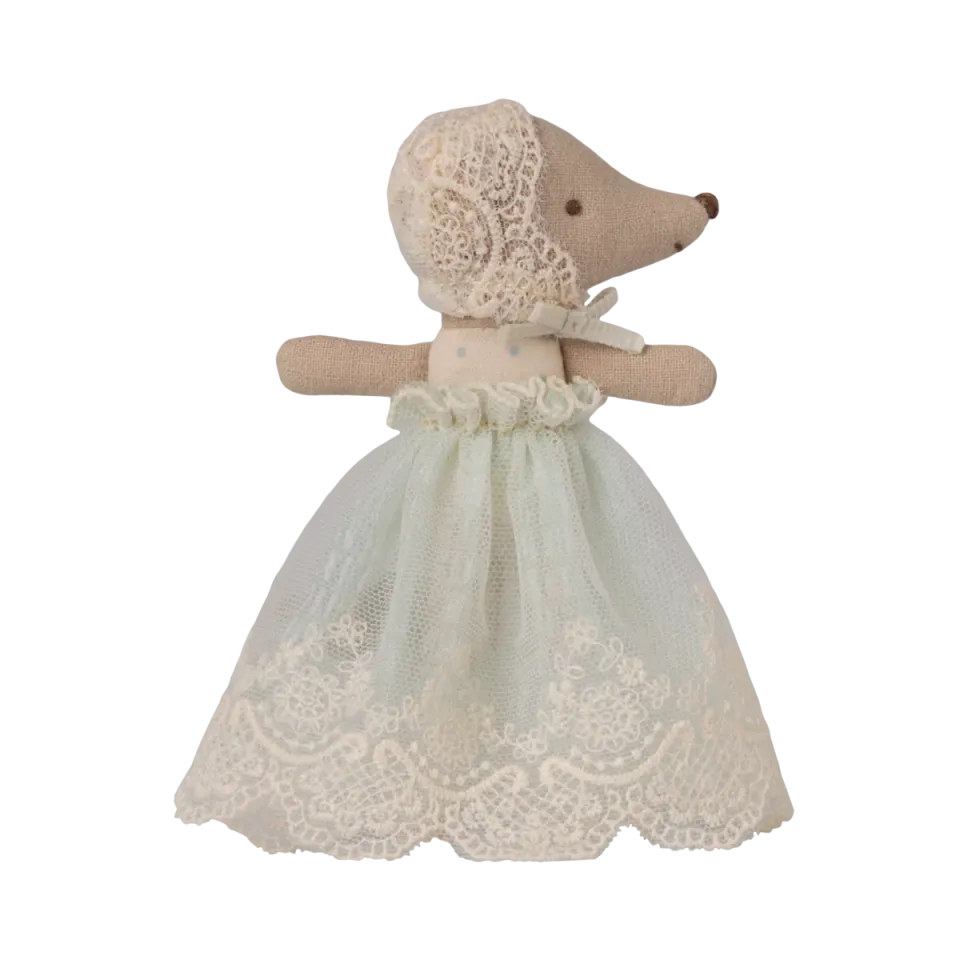 Maileg Topo bebè abiti cerimonia menta peluche 11 cm