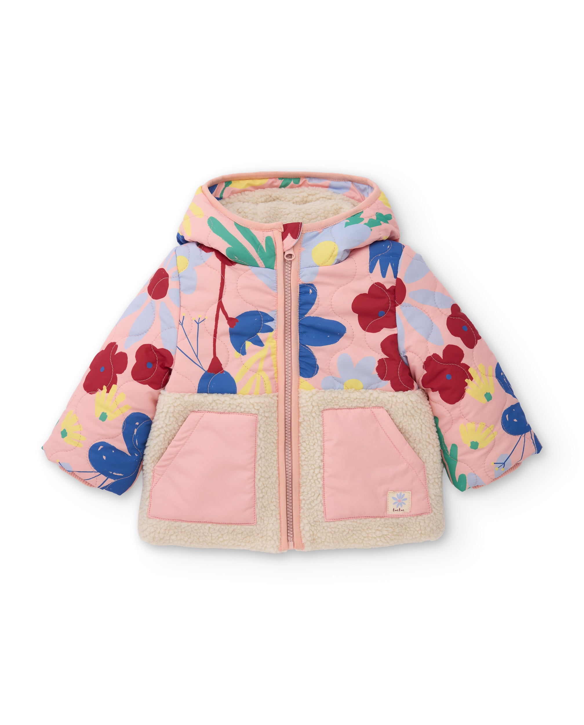 Tuc Tuc piumino bambina rosa chiaro fiori cappuccio