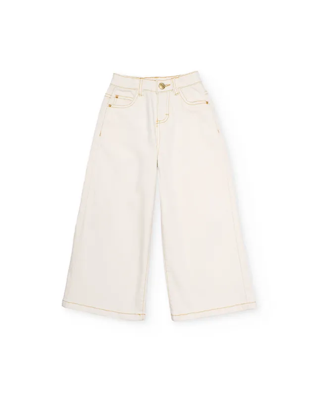 Tuc Tuc pantalone bambina gamba larga bianco denim