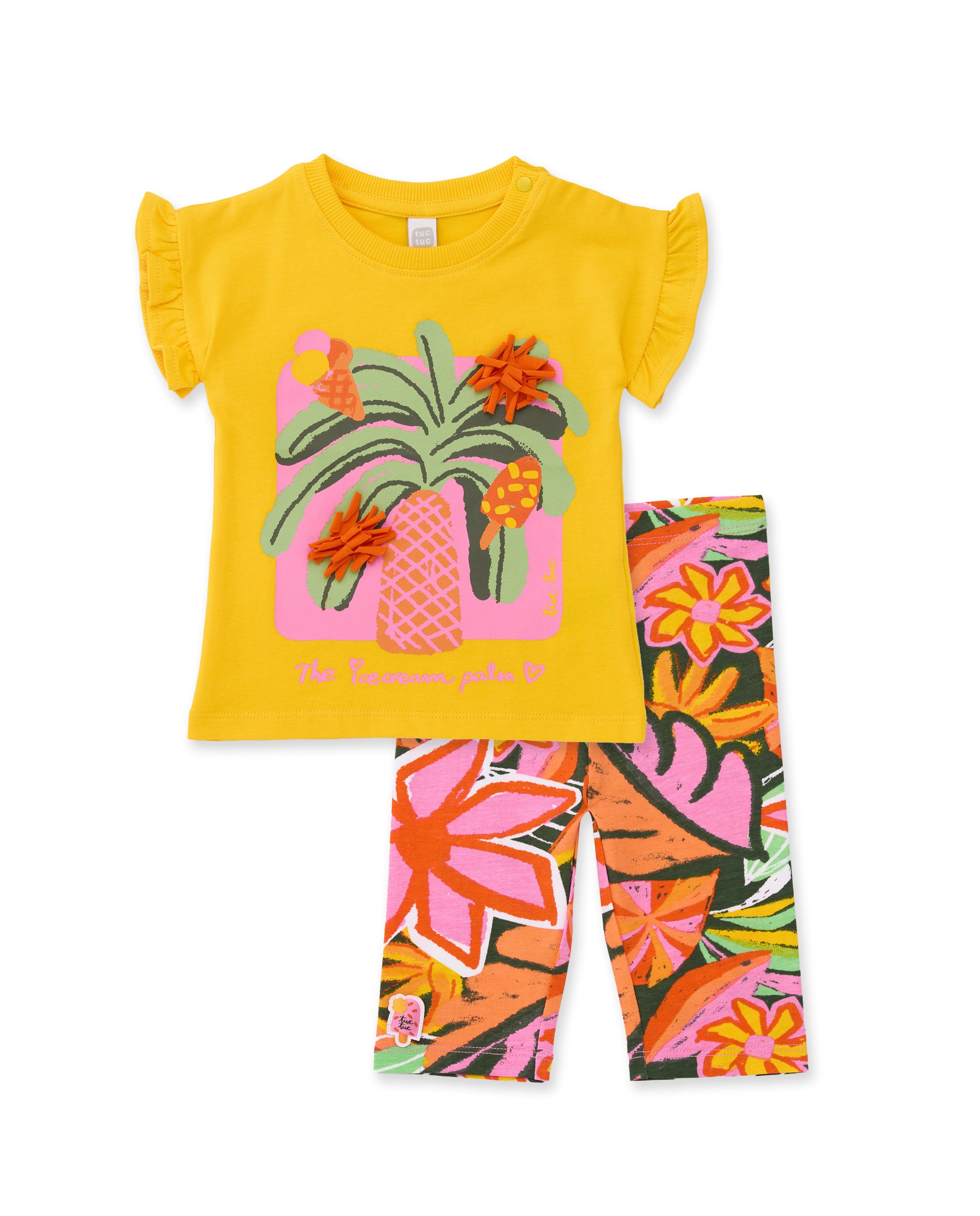 Tuc Tuc completino bambina giallo maglia leggings floreali