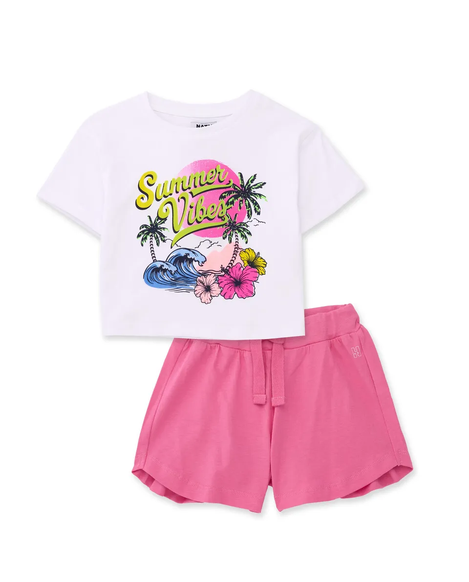 Tuc tuc completo bambina bianco maglia shorts tropicale