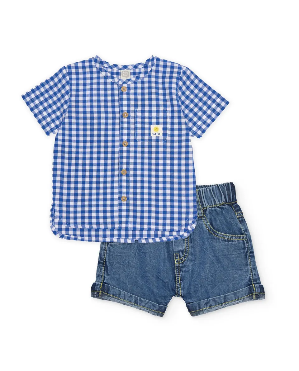 Tuc Tuc completo neonato bimbo camicia vichy blu