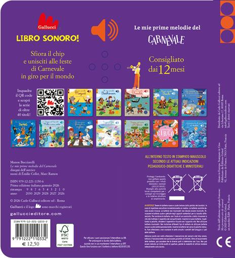 Gallucci Le mie prime melodie Carnevale libro sonoro 12 pagine
