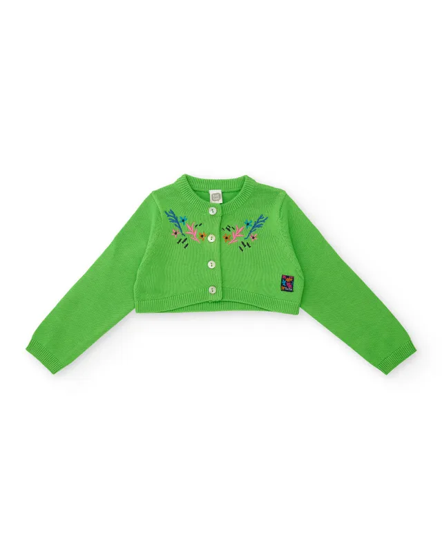 Tuc Tuc cardigan bambina bolero verde ricamo bottoni