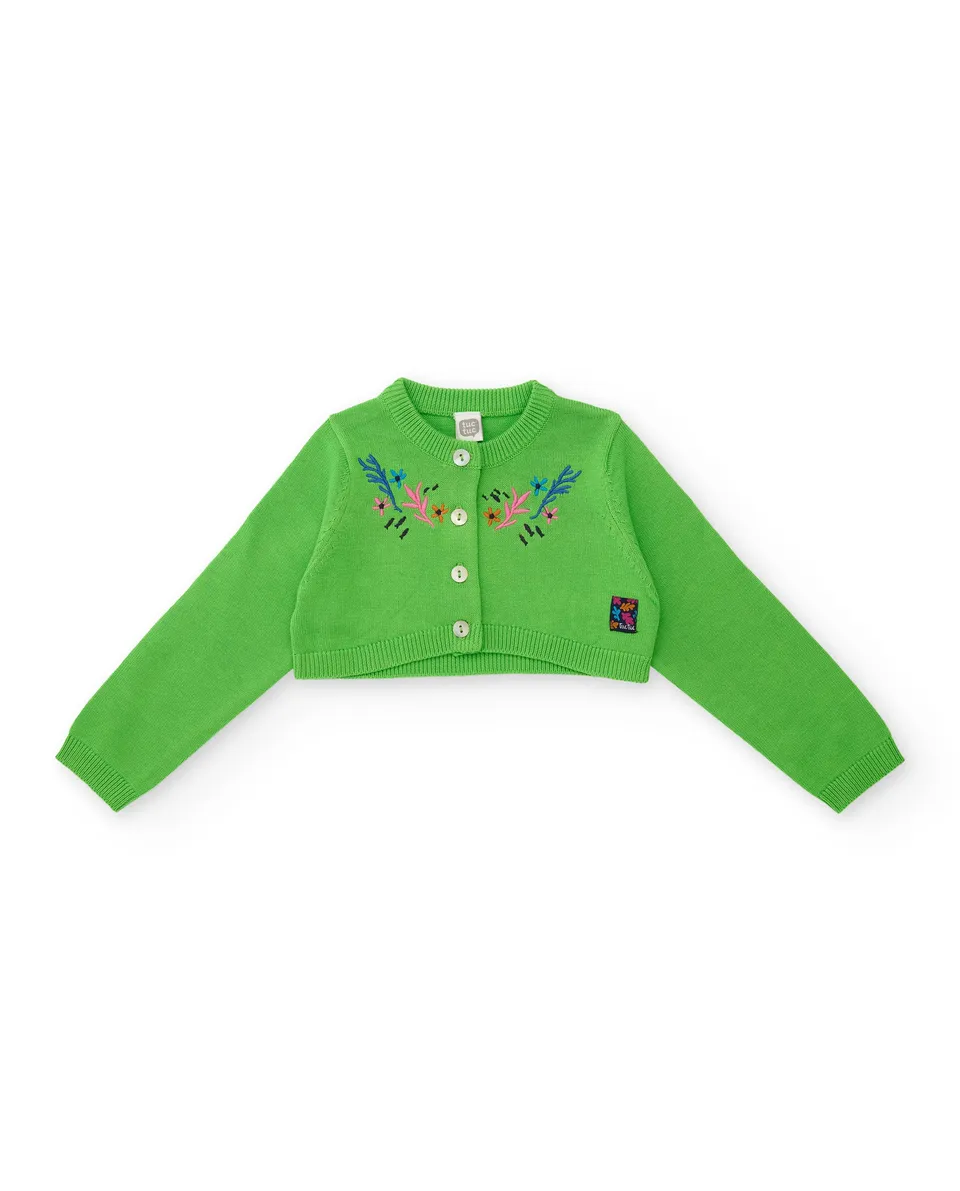 Tuc Tuc cardigan bambina bolero verde ricamo bottoni