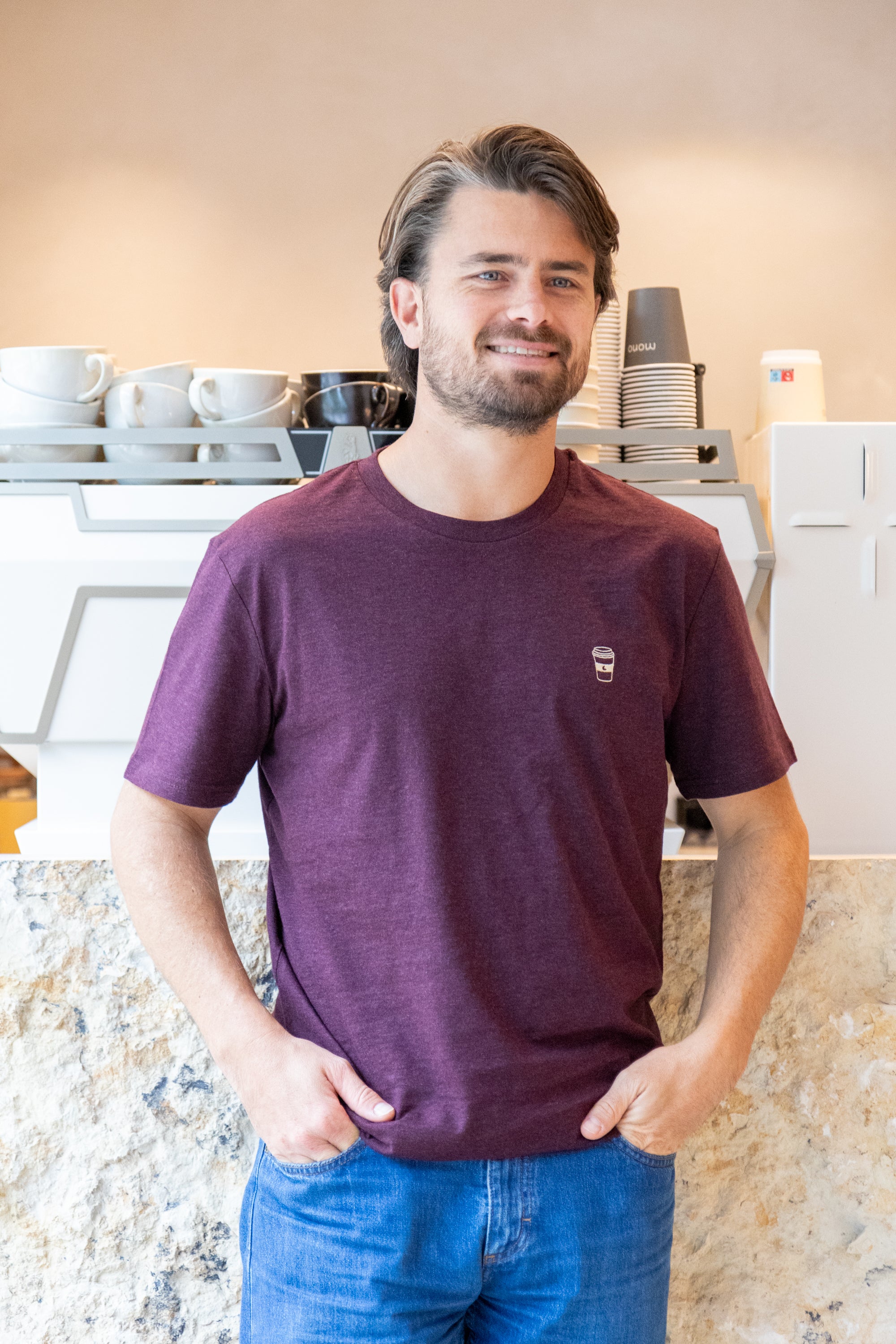 Ella and Rapha Coffee on the Go t-shirt uomo bordeaux cotone