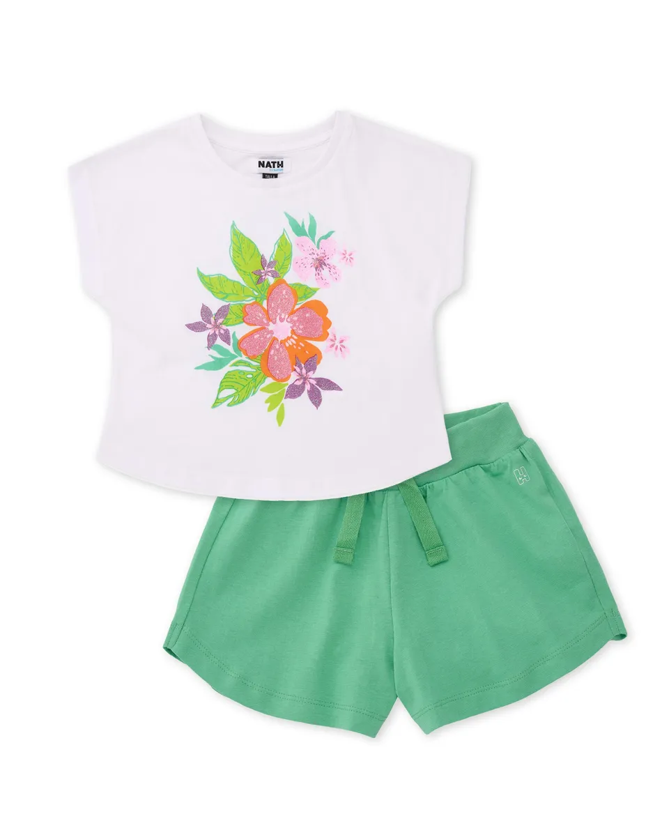 Tuc Tuc completo bambina floreale bianco verde