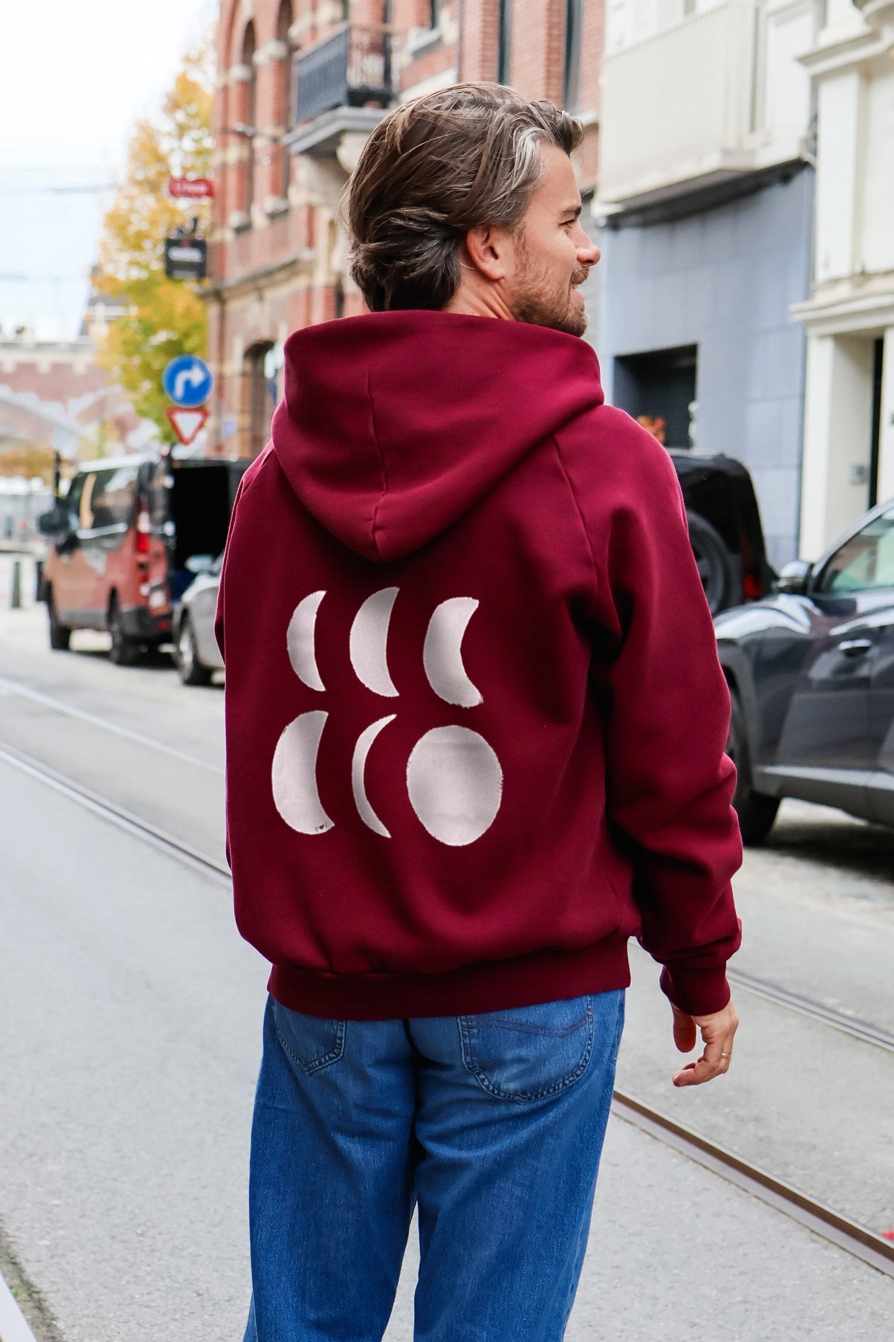 Ella and Rapha Moon felpa con cappuccio uomo bordeaux in cotone