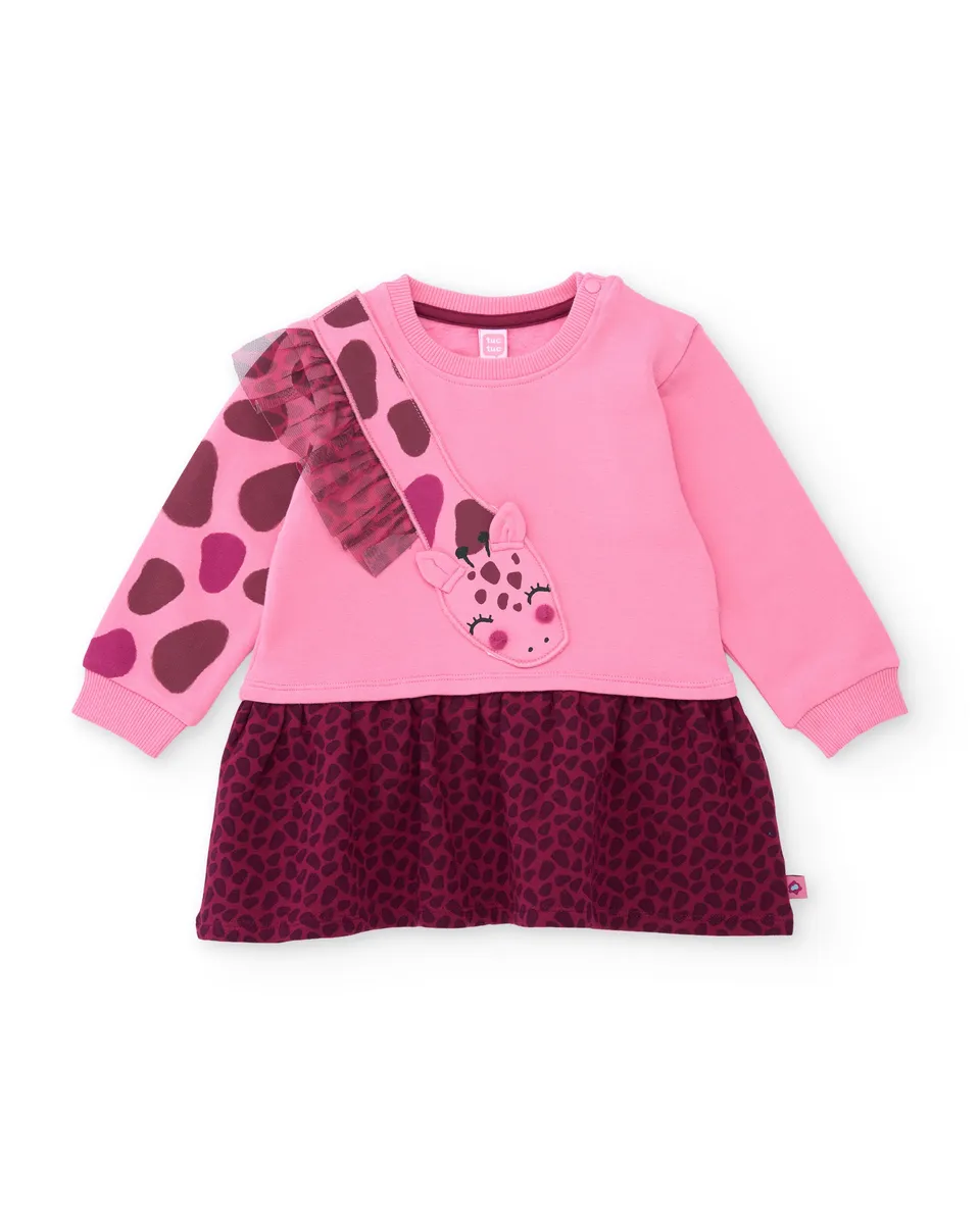 Tuc Tuc vestito bambina pile rosa animalier con tulle